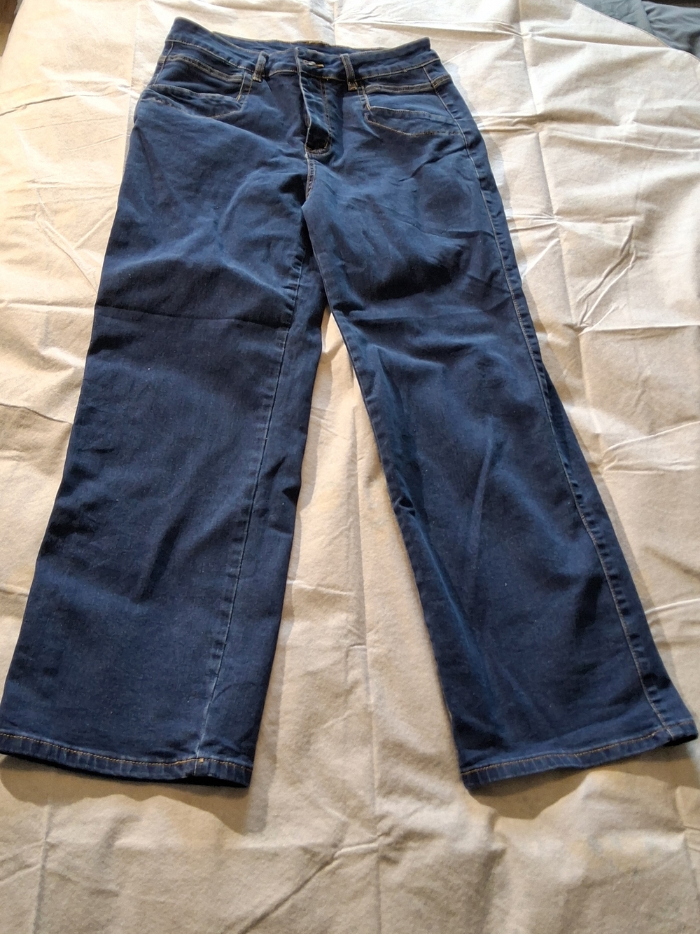 Wide Leg Women's Jeans - Dark Blue Flare
